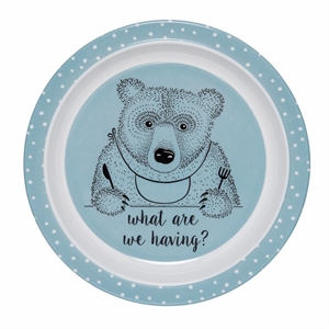 Melamin tallerken med sulten bjørn - lyseblå